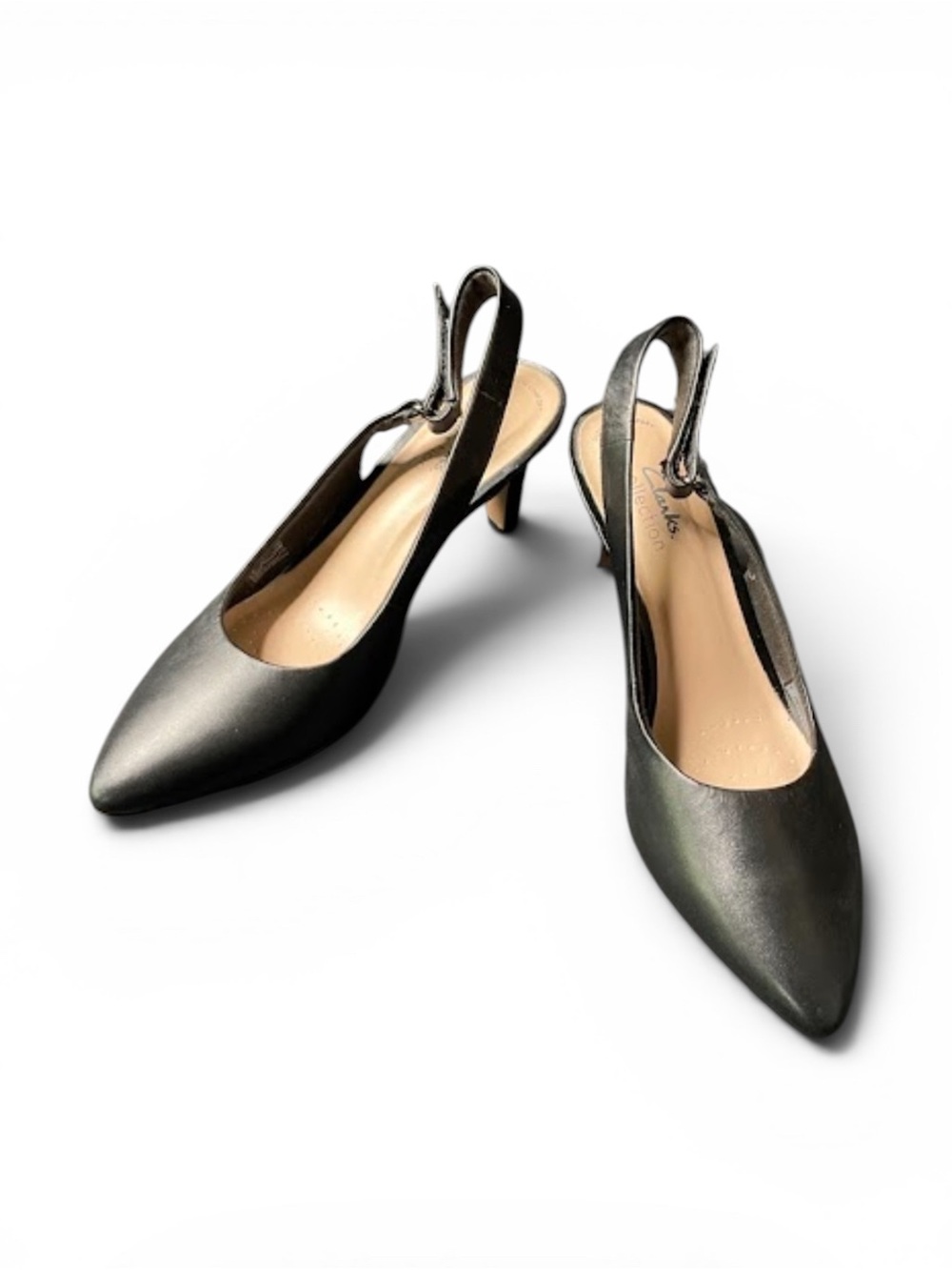 Clarks Black Pointed-Toe Slingback Kitten Heels